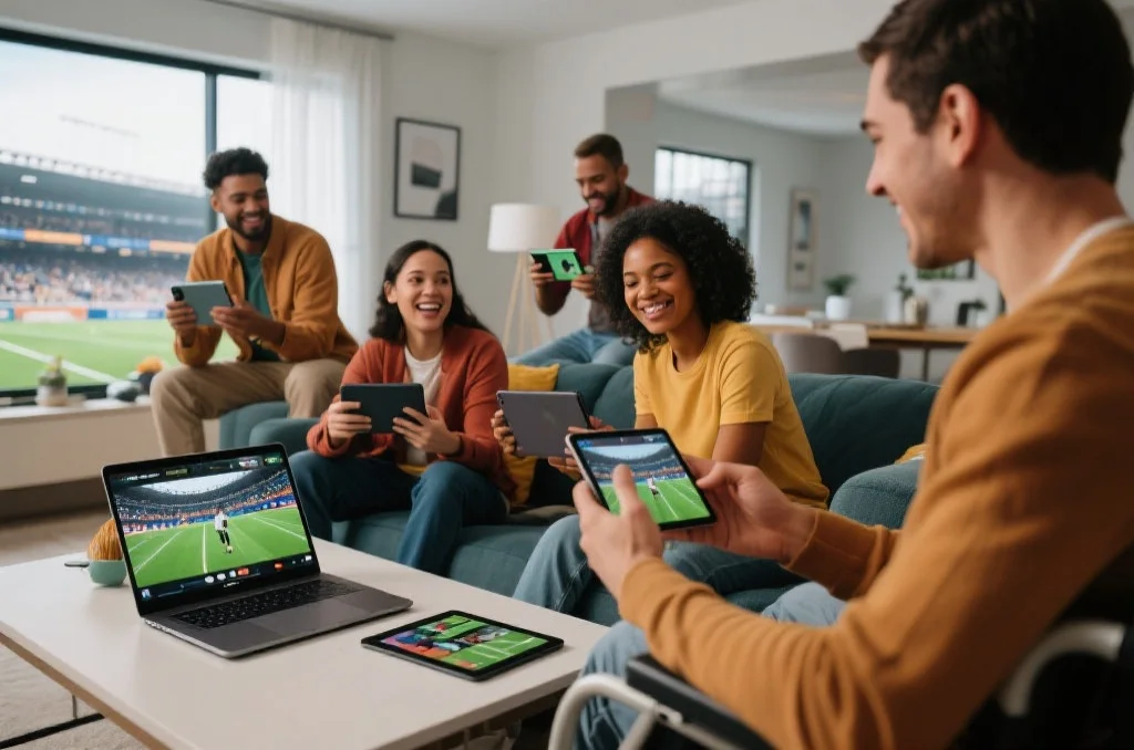 人们在不同设备上享受体育娱乐内容